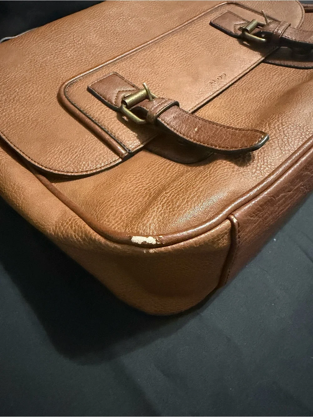ALDO Brown Leather Satchel Briefcase with Buckle Detail